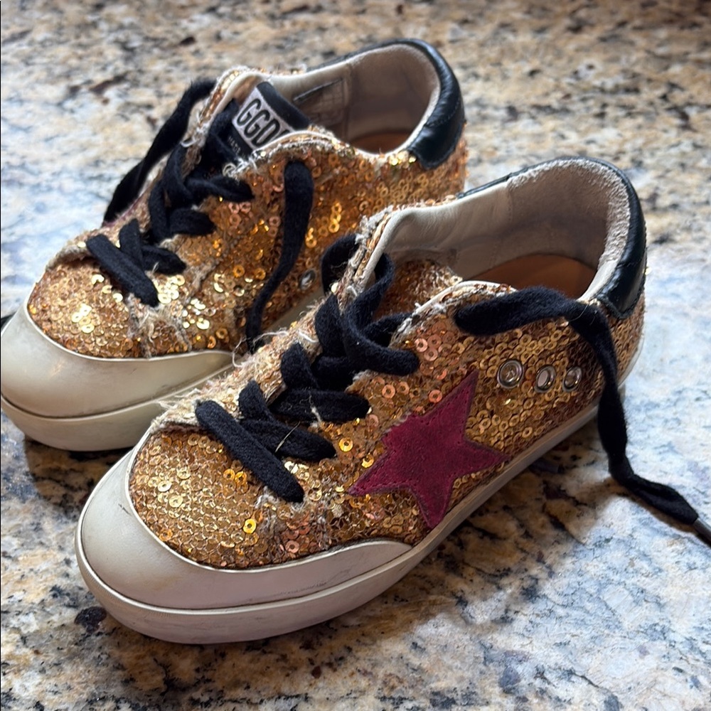 Golden Goose Gold and Black Sequin Sneakers